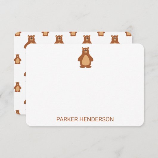 かわいいクマパーソナライズされたキッズ文房具ノートカード サンキューカード (正面/裏面)