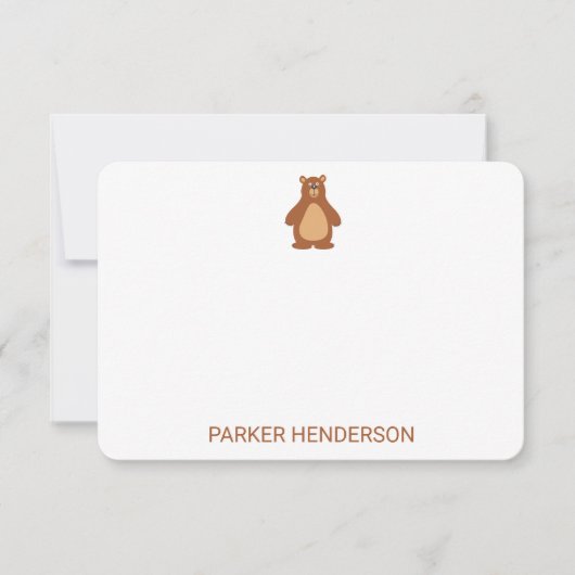 かわいいクマパーソナライズされたキッズ文房具ノートカード サンキューカード (正面)