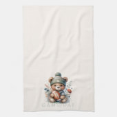 かわいいクマパーソナライズされたフットボール キッチンタオル (縦)