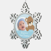 かわいいクマベビーの初めてのクリスマス写真 スノーフレークピューターオーナメント (右)