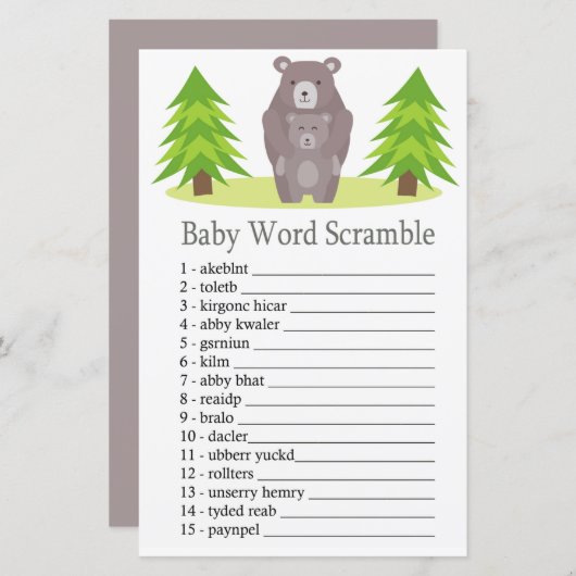 かわいいクマベビーの単語スクランブルゲーム (正面/裏面)
