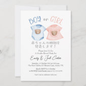 かわいいクマベビークロザジェンダーリビールボーイまたはガール 招待状 (正面)