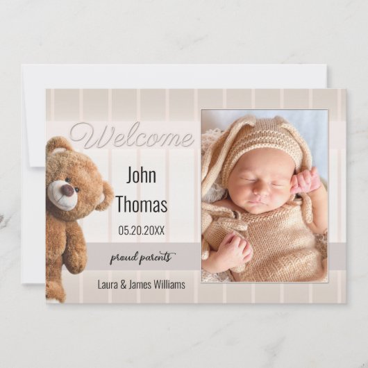 かわいいクマベビー写真誕生のお知らせ 案内状 (正面)