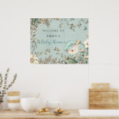 かわいいクマヴィンテージウェルカムベビーシャワーパウダーブルー ポスター (キッチン)