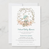 かわいいクマヴィンテージターコイズバーチャルベビーシャワー 招待状 (正面)