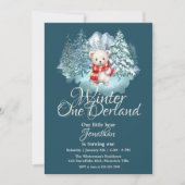 かわいいクマ冬のオネダーランド1歳の誕生日パーティー 招待状 (正面)