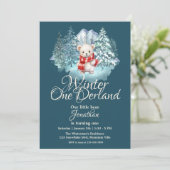 かわいいクマ冬のオネダーランド1歳の誕生日パーティー 招待状 (スタンド正面)