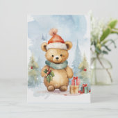 かわいいクマ冬のクリスマスウォーター色 招待状 (スタンド正面)