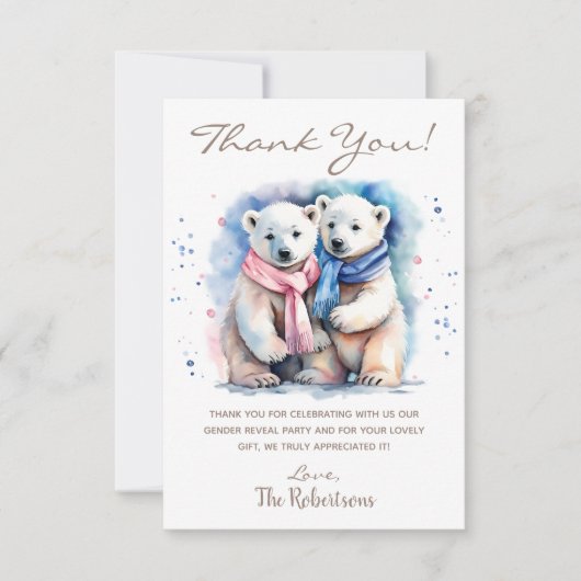 かわいいクマ冬の動物ジェンダーがパーティー サンキューカード (正面)