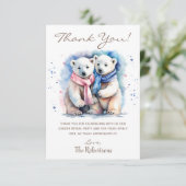 かわいいクマ冬の動物ジェンダーがパーティー サンキューカード (スタンド正面)