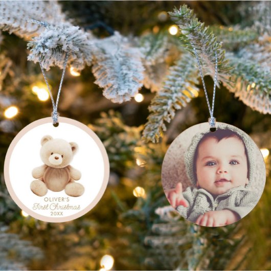 かわいいクマ初めてのクリスマス写真オーナメント セラミックオーナメント