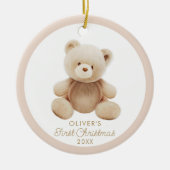 かわいいクマ初めてのクリスマス写真オーナメント セラミックオーナメント (正面)