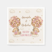 かわいいクマ双子の女の子ベビーシャワーピンク スタンダードカクテルナプキン (正面)