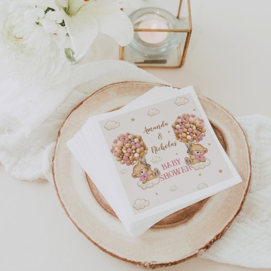 かわいいクマ双子の女の子ベビーシャワーピンク スタンダードカクテルナプキン