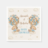 かわいいクマ双子の男の子シャワーブルーバルーン スタンダードカクテルナプキン (正面)