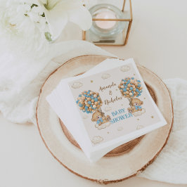 かわいいクマ双子の男の子シャワーブルーバルーン スタンダードカクテルナプキン