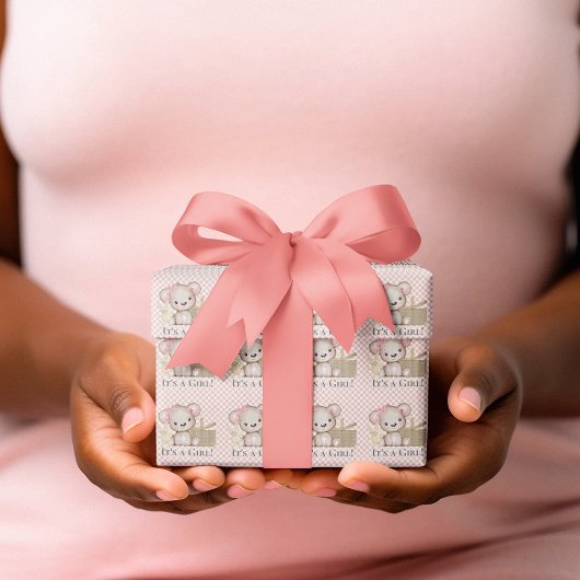 かわいいクマ女の子ピクニックブルーベビーシャワー ラッピングペーパー