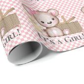 かわいいクマ女の子ピクニックブルーベビーシャワー ラッピングペーパー (ロールコーナー)