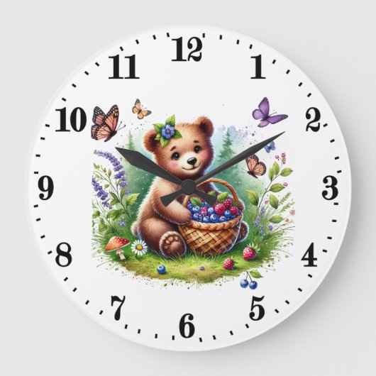 かわいいクマ好きの動物 ラージ壁時計 (正面)
