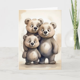 かわいいクマ家族 母 父 子どもの肖像画 白 カード