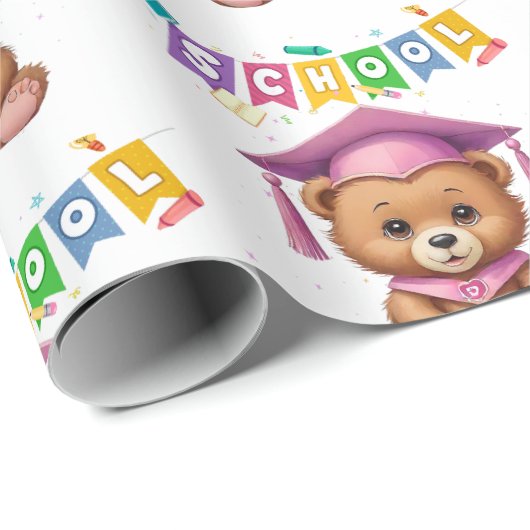 かわいいクマ幼稚園卒業招待状 ラッピングペーパー (ロールコーナー)