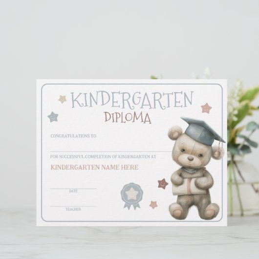 かわいいクマ幼稚園卒業証書 (スタンド正面)