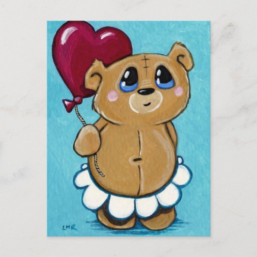 かわいいクマ持ちハート風船はがき ポストカード (正面)