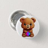 かわいいクマ持ち上げ両性プライド旗ハート 缶バッジ (正面&裏面)