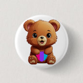 かわいいクマ持ち上げ両性プライド旗ハート 缶バッジ (正面)