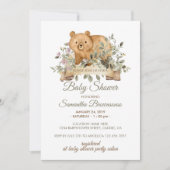 かわいいクマ植物性リボンベビーシャワー 招待状 (正面)