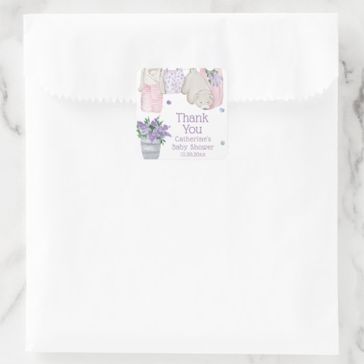 かわいいクマ洗い日水色ベビーシャワー スクエアシール (バッグ)