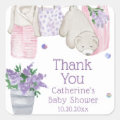 かわいいクマ洗い日水色ベビーシャワー スクエアシール (正面)