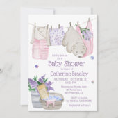 かわいいクマ洗い日水色ベビーシャワー 招待状 (正面)