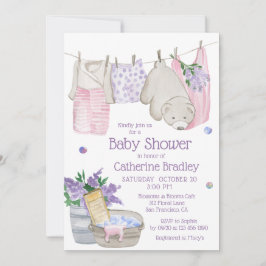 かわいいクマ洗い日水色ベビーシャワー 招待状