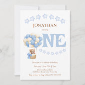 かわいいクマ熱い気球キッズ1st誕生日 招待状 (正面)