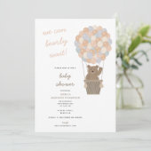 かわいいクマ熱い気球赤ちゃん女の子ベビーシャワー 招待状 (スタンド正面)
