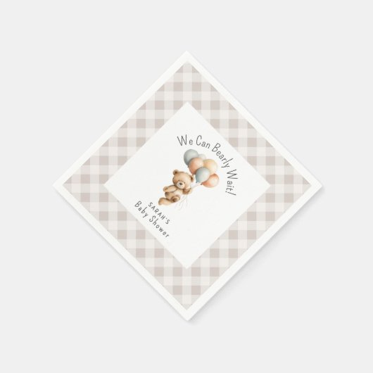 かわいいクマ男の子の赤ちゃんシャワーを待つことができる スタンダードカクテルナプキン (角)