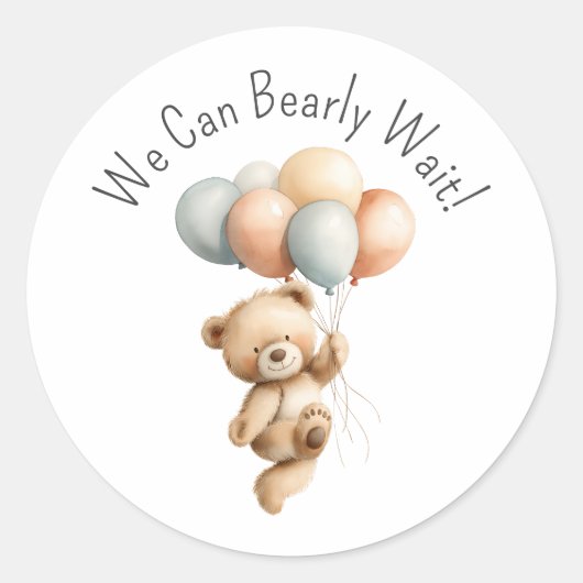 かわいいクマ男の子の赤ちゃんシャワーを待つことができる ラウンドシール (正面)