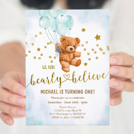 かわいいクマ男の赤ちゃんの誕生日パーティーへの招待 招待状