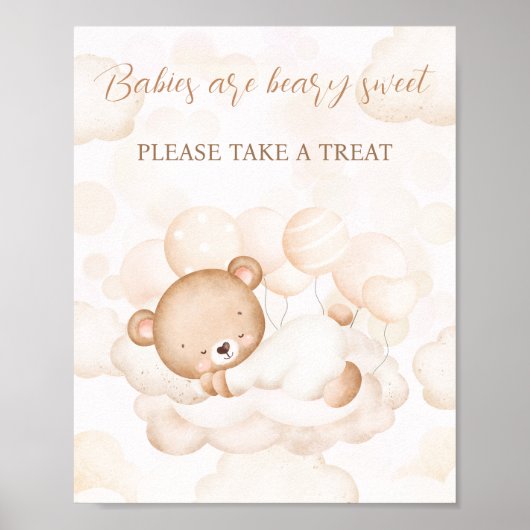 かわいいクマ男女兼用の赤ちゃんシャワーのお気に入りサイン ポスター (正面)