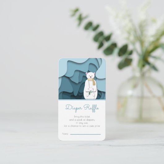 かわいいクマ男女兼用赤ちゃんシャワーおむつラッフル エンクロージャーカード (スタンド正面)