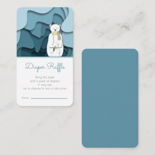 かわいいクマ男女兼用赤ちゃんシャワーおむつラッフル エンクロージャーカード (正面/裏面)