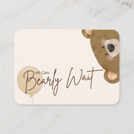 かわいいクマ私たちは良く待つことができジェンダー赤ちゃんシャワー エンクロージャーカード (裏面)