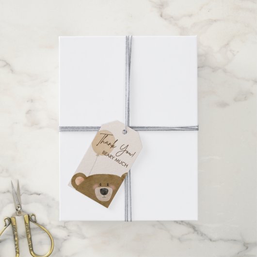 かわいいクマ私たちは良く待つことができジェンダー赤ちゃんシャワー ギフトタグ (より糸付き)