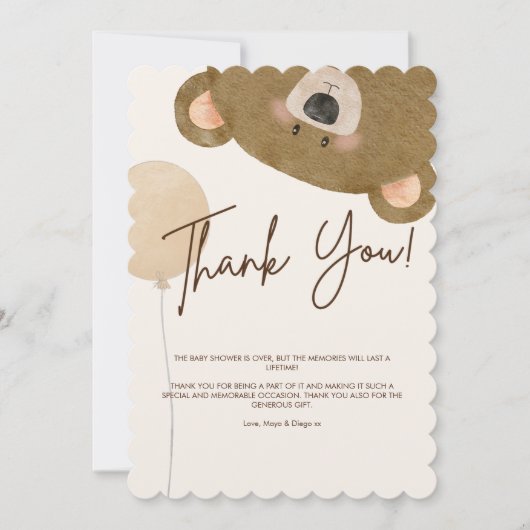 かわいいクマ私たちは良く待つことができジェンダー赤ちゃんシャワー サンキューカード (正面)