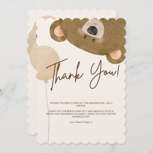かわいいクマ私たちは良く待つことができジェンダー赤ちゃんシャワー サンキューカード (正面/裏面)