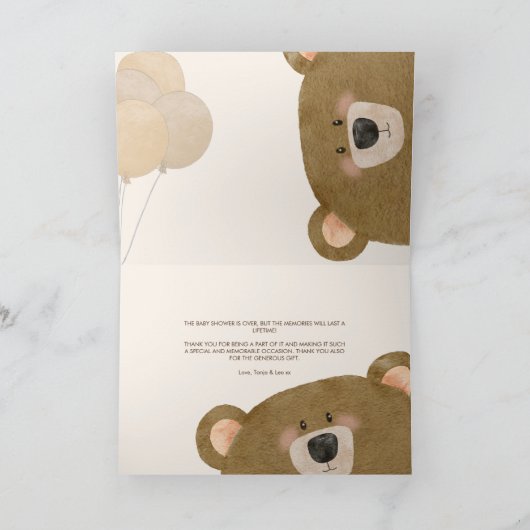 かわいいクマ私たちは良く待つことができジェンダー赤ちゃんシャワー サンキューカード (内部)