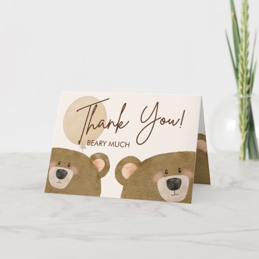 かわいいクマ私たちは良く待つことができジェンダー赤ちゃんシャワー サンキューカード (正面)