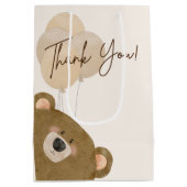 かわいいクマ私たちは良く待つことができジェンダー赤ちゃんシャワー ミディアムペーパーバッグ (裏面)