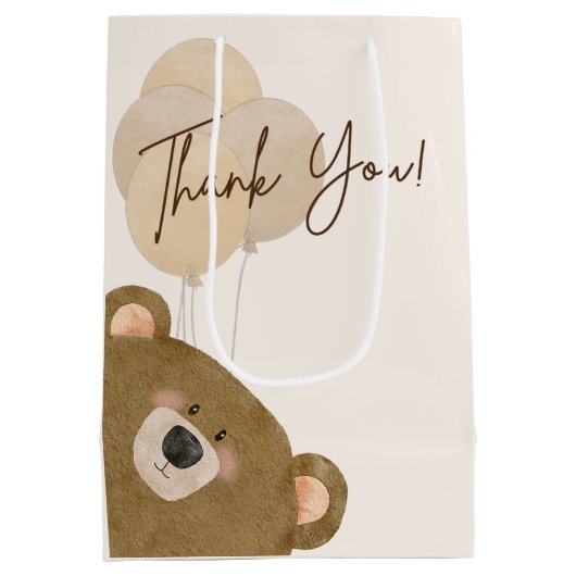 かわいいクマ私たちは良く待つことができジェンダー赤ちゃんシャワー ミディアムペーパーバッグ (裏面)